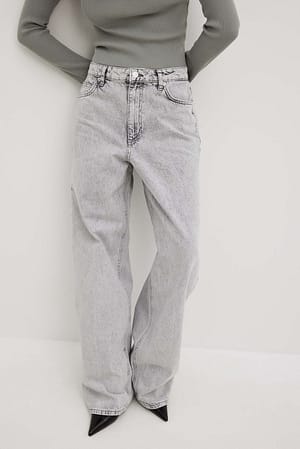 Light Grey Lockere lange Jeans mit mittlerer Taille
