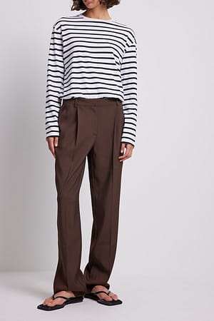 Brown Pantaloni eleganti a vita media plissettati