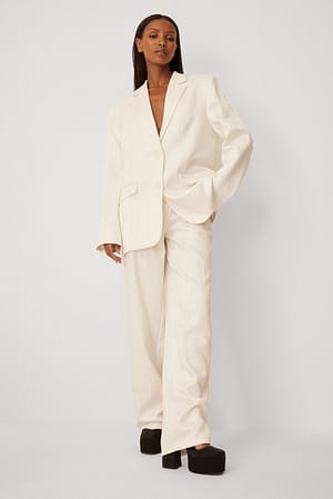 Off White Mid Waist Shiny Detail Trousers