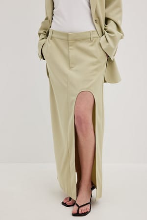 Sand Mid Waist Slit Detail Skirt