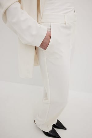 Cream/White Mid Waist Straight Leg Suit Pants