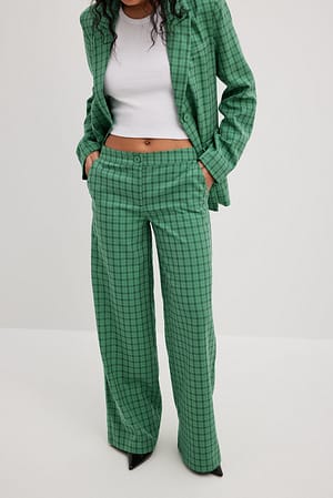 Green Check Mid Waist Suit Trousers
