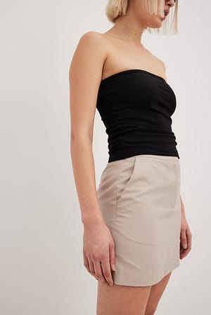 Beige Mid Waist Tailored Mini Skirt
