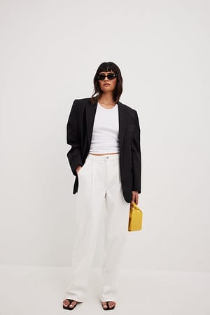 Offwhite Mid Waist Wide Leg Jeans with Pleats