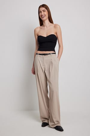 Greige Mid Waisted Oversized Trousers