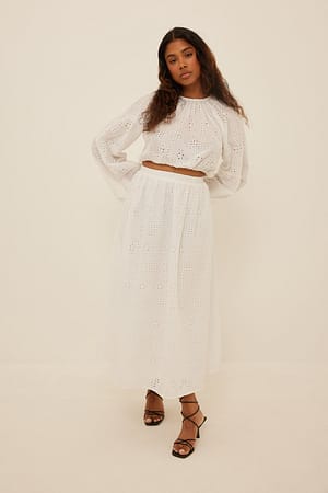 White NA-KD Boho Midi Anglaise Skirt