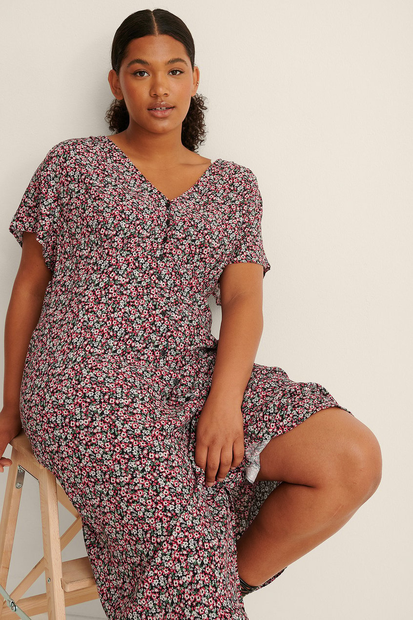 Grande taille Robes fleuries | Robe midi à boutons - CK49060