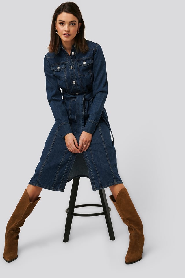 Midi Denim Dress Dark Blue