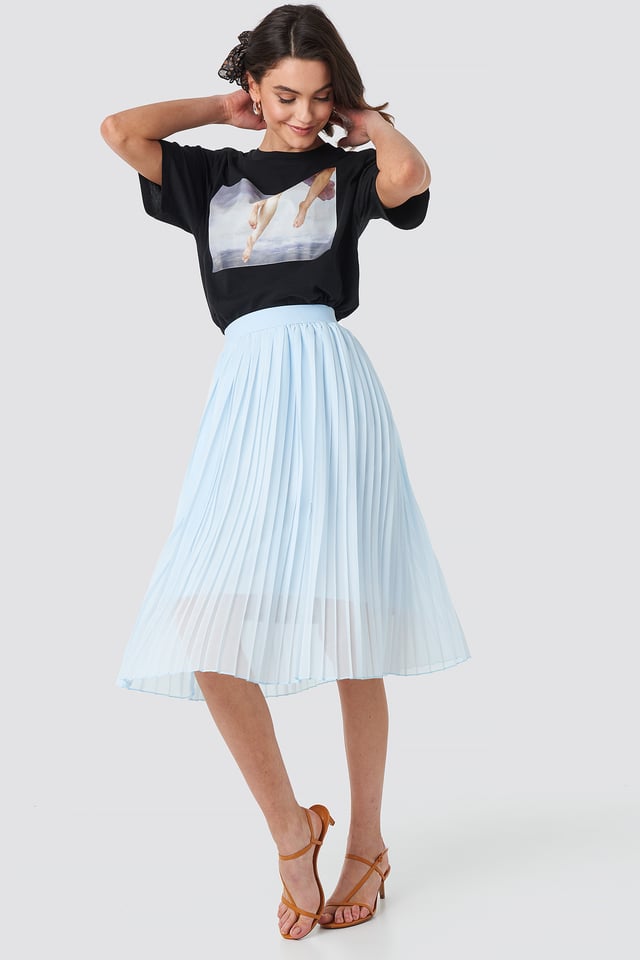 Midi Pleated Skirt Pale Blue
