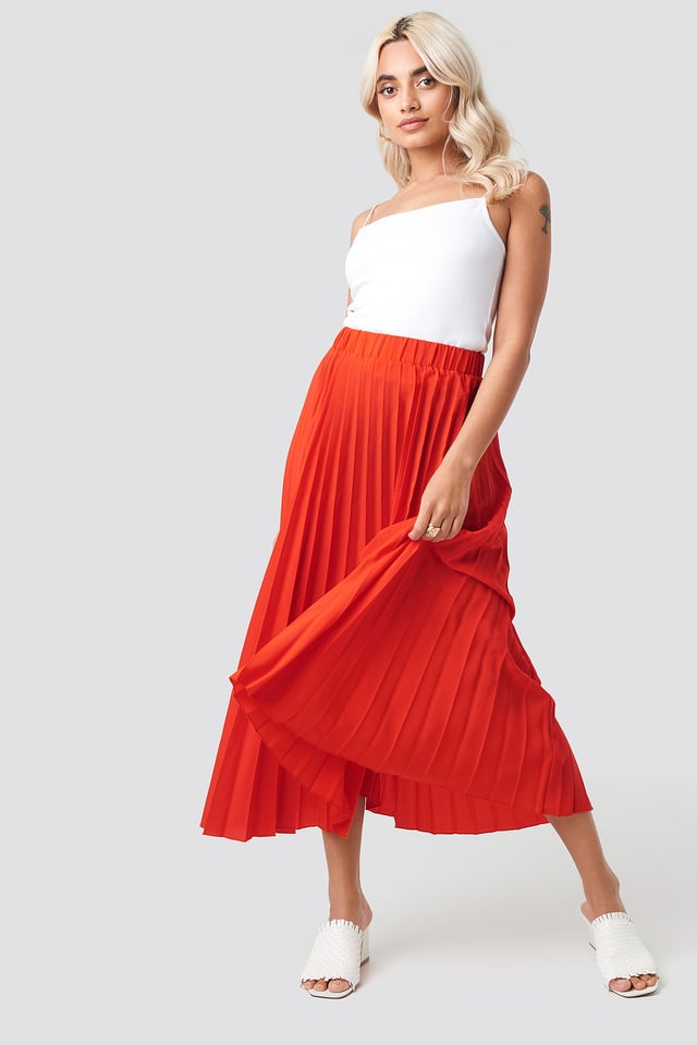 Midi Pleated Skirt Red