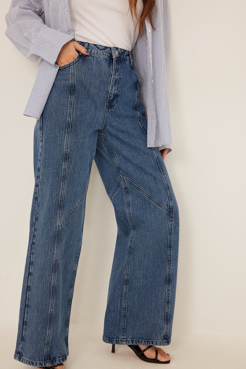 Jean Jeans larges | Jean bleu moyen à détail contrastant - IG00607