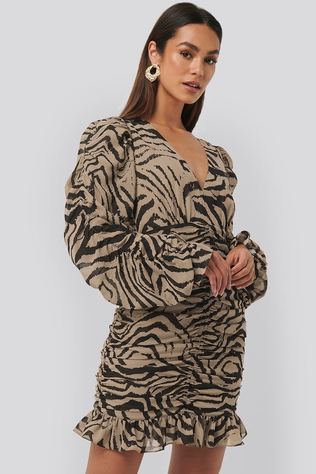 Laskostettu Läpikuultava Minimekko Zebra