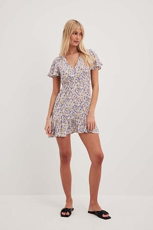 Flower Mini Printed Buttoned Dress