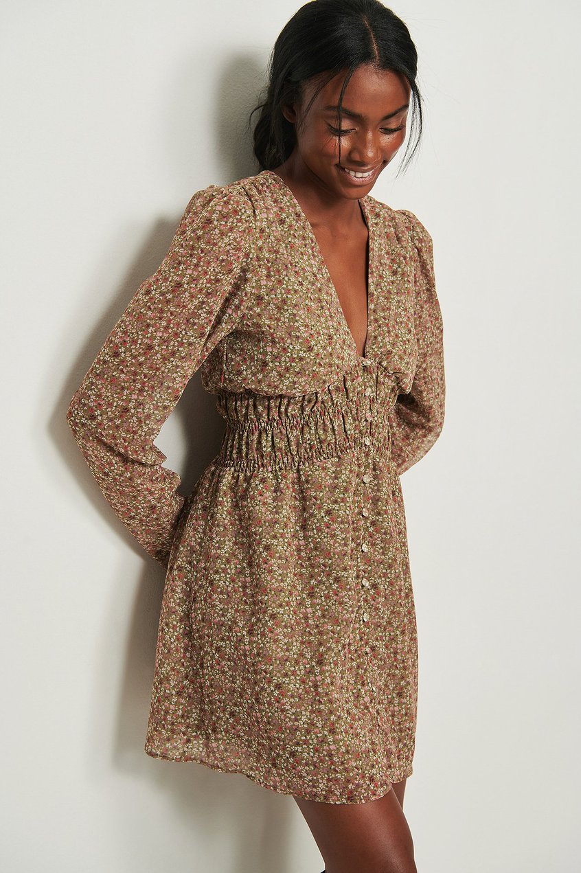 Kleider Print Kleid | Durchscheinendes Minikleid mit Knöpfen - UL00433