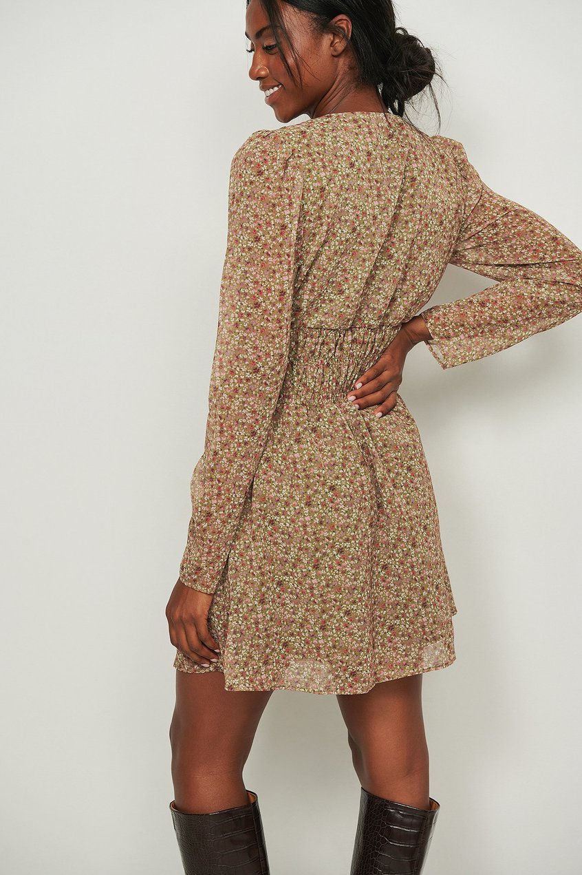 Kleider Print Kleid | Durchscheinendes Minikleid mit Knöpfen - LJ75684
