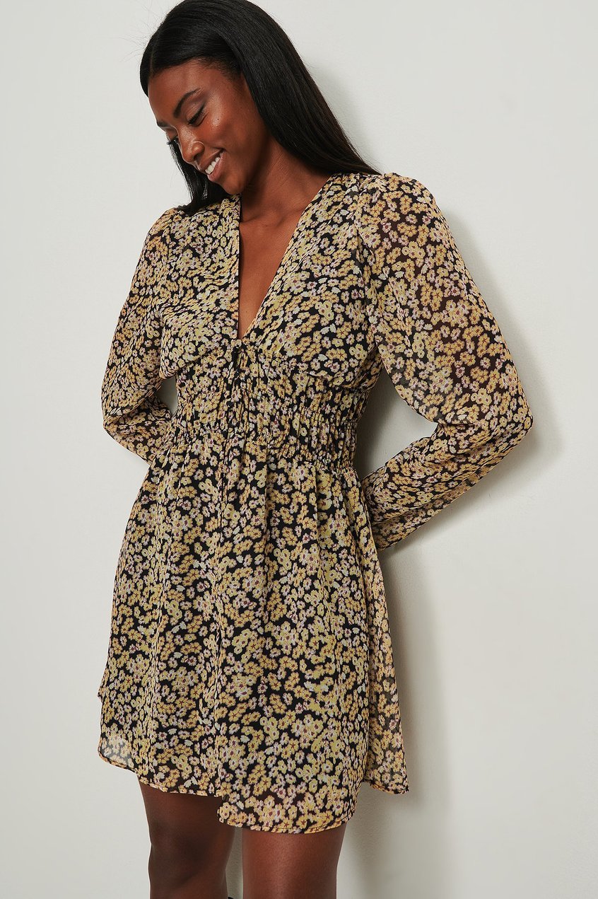 Kleider Print Kleid | Durchscheinendes Minikleid mit Knöpfen - YP52435
