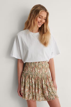 Big Flower Print Mini Structured Smocked Skirt