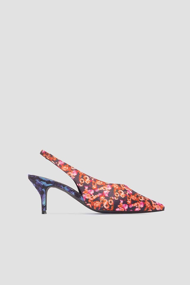 Mixed Prints Kitten Heel Pumps Orange/Pink