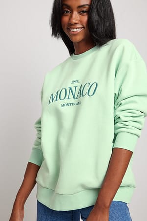 Light Green NA-KD Monaco City Print Sweatshirt