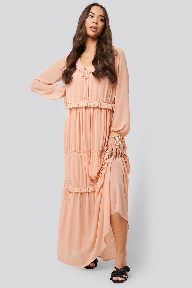 Multi Frill Flowy Dress Dusty Pink