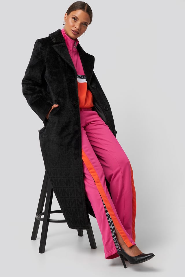 N Branded Hairy Long Coat Dark Grey