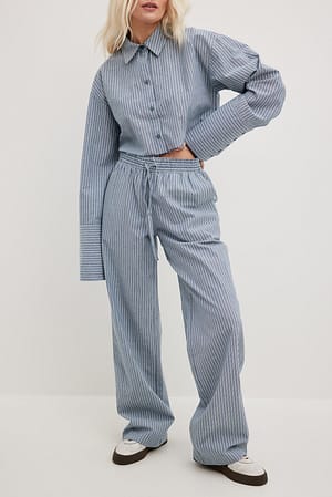 Blue Stripe Drawstring Detail Striped Trousers