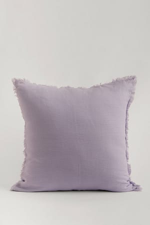 Purple Lniana poszewka na poduszkę z frędzelkami