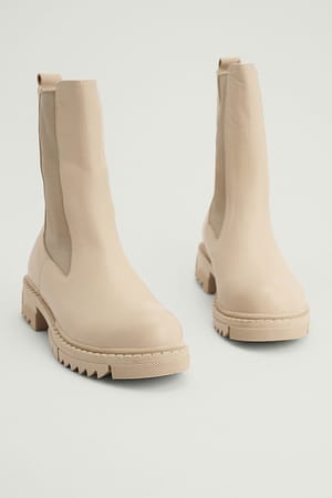 Leather Profile Chelsea Boots Beige | NA-KD