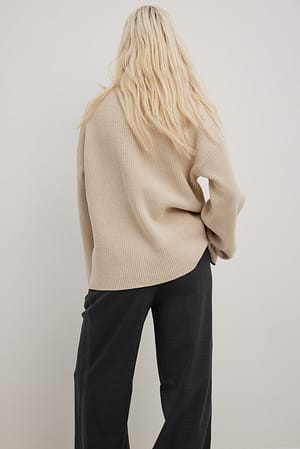 Oversized Ribbed Knitted Sweater Beige | NA-KD