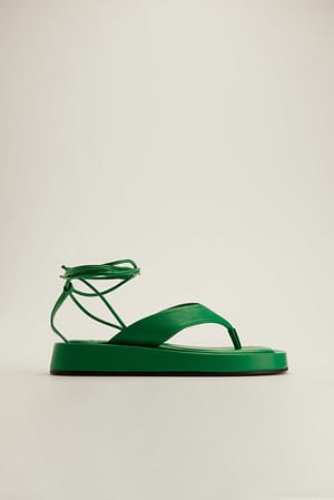 Strong Green Strappy Ankle Toe Strap Sliders