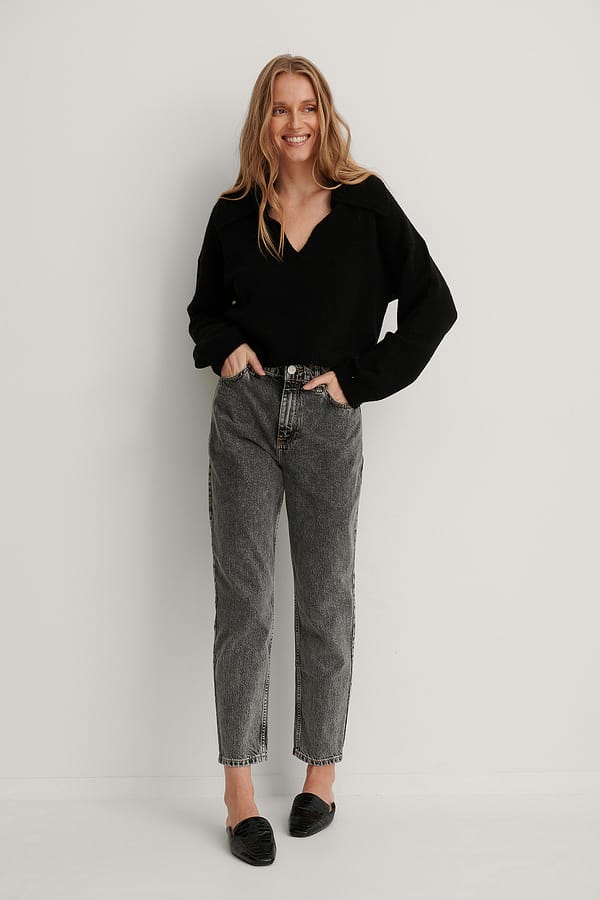 Wide Sleeve Collar Detail Knitted Sweater Black NAKD