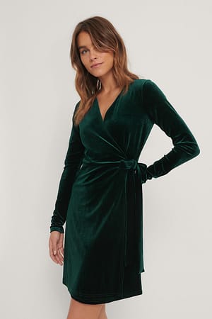 Emerald Green Wrap Velvet Dress