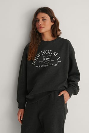 Dark Grey Melange New Normal Embroidery Print Sweatshirt