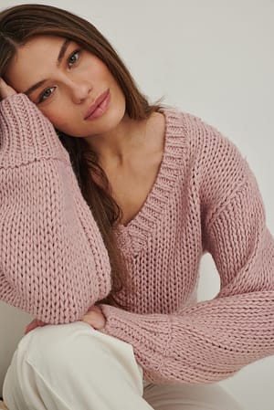 Dusty Light Pink Soft Deep V-Neck Sweater