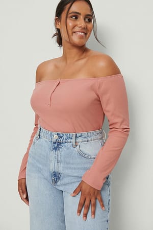 Dusty Pink Off Shoulder Button Top