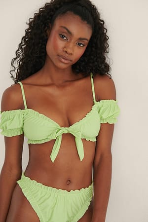 Green Off Shoulder Frill Bikini Top