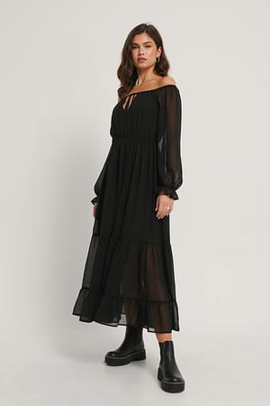 Black Sukienka Odsłaniająca Ramiona_x000D_