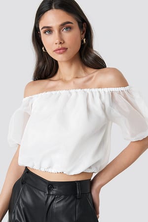 White NA-KD Party Off Shoulder Puff Sleeve Top