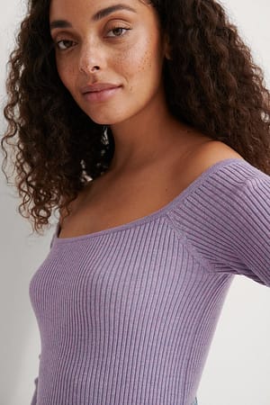 Purple Off Shoulder Ribbed Knitted Sweater