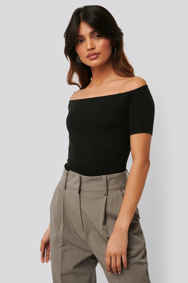 Off Shoulder Ribbed Top Black