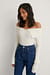 Off Shoulder Ribbed Knitted Sweater