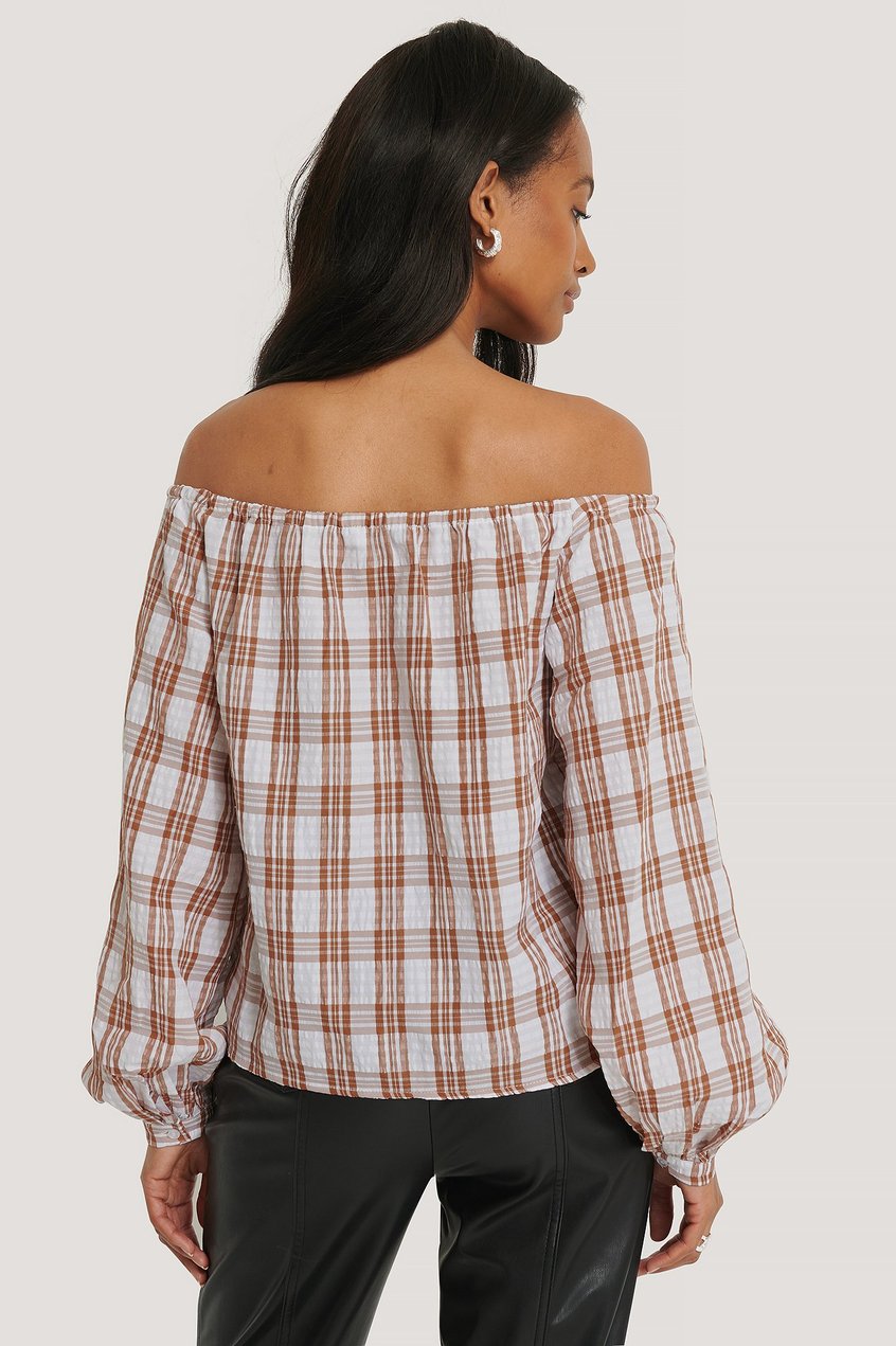 Chemises | Blouses T-shirts | Tops | Off Shoulder Structure Check Blouse - RG07952