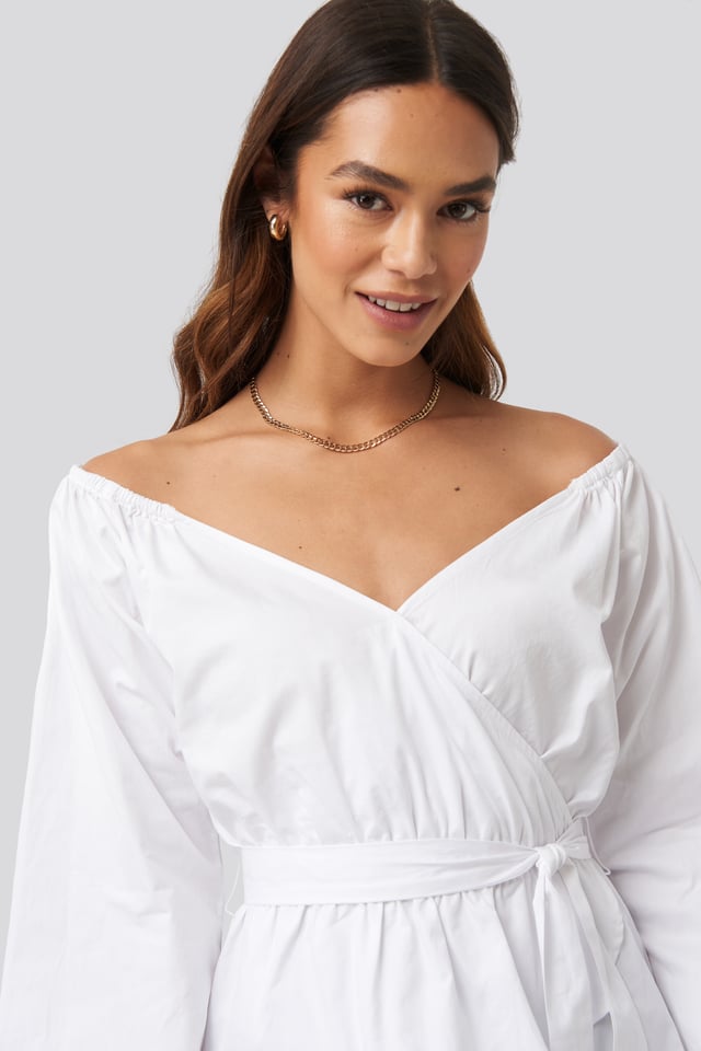 Off Shoulder Tie Waist Blouse White