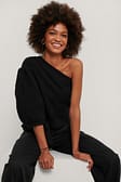 Black Organic One Shoulder Cable Knit Sweater