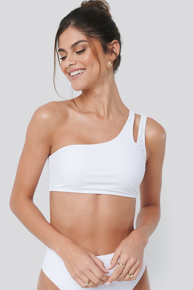 One Shoulder Cut Out Bikini Top White