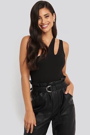 Black NA-KD Party One Shoulder Cut Out Body