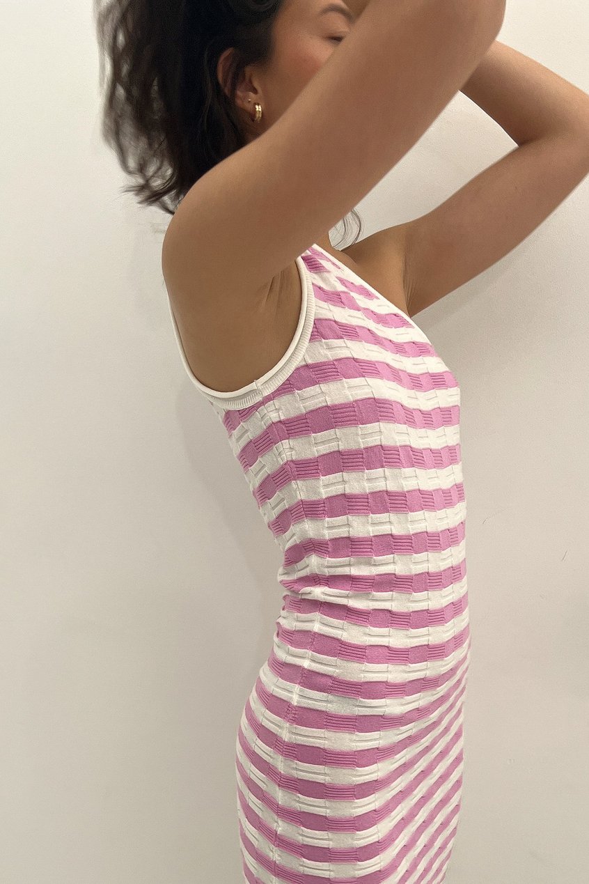 Kleider Jerseykleider | One Shoulder Fine Knitted Striped Mini Dress - EX37103