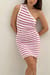One Shoulder Fine Knitted Striped Mini Dress