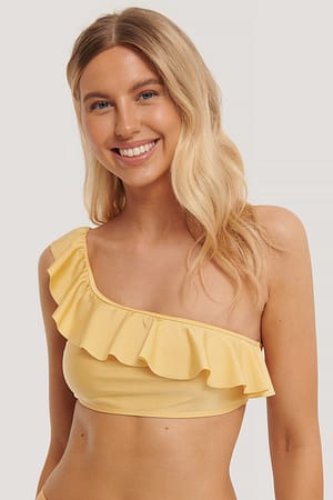 Gold One Shoulder Frill Bikini Top
