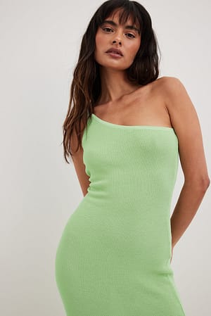 Light Green One Shoulder Knitted Maxi Dress